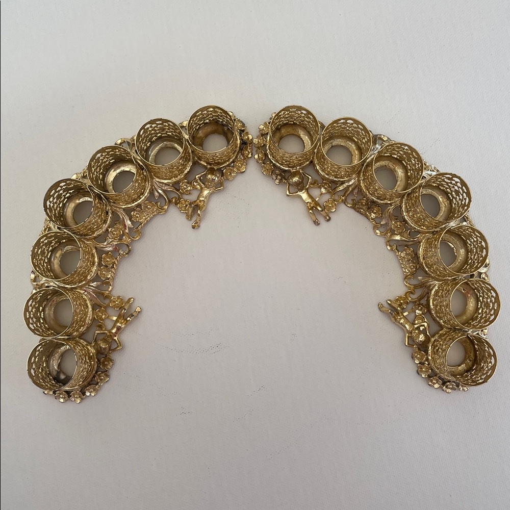 Vintage Gold Brass Filigree Cherubs Lipstick Vanity Makeup Set Holder - Picture 3 of 9